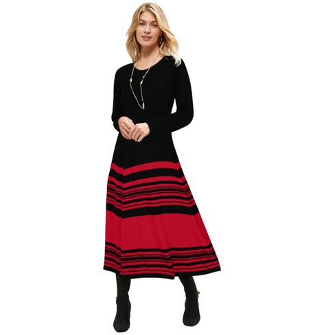 Jessica London Women's Plus Size Fit And Flare Sweater Dress, 14/16 -  Classic Red Black : Target