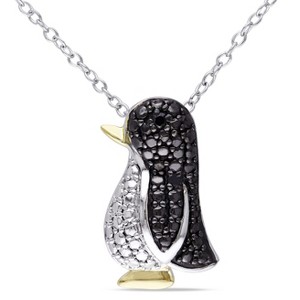 EVERLY JEWELRY | Two-Tone Silver with Black Rhodium Black Diamond Penguin Pendant with Chain - 1 of 4