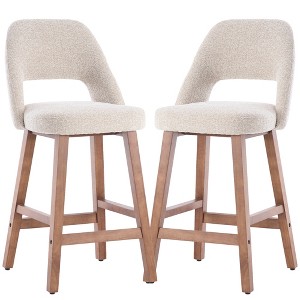 YOUNIKE Counter Height Bar Stool 26 Inch Modern Farmhouse Barstools with Solid Wood Legs Upholstered Bar Height Chair Boucle Fabric - 1 of 4