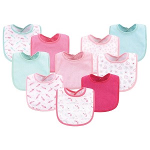 Luvable Friends Baby Girl Cotton Terry Bibs 10pk, Girl Elephant Damask, One Size - 1 of 4