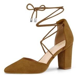 Allegra K Women's Pointed Toe Chunky Heels Lace Up Sandals Pumps - 1 of 4