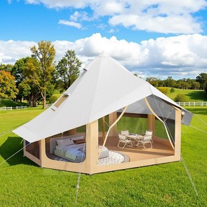 AMERLIFE Canvas Bell Tent for Camping, 4-Season Waterproof Glamping Tent with Stove Jack & Mesh Windows, Family Yurt Shelter for Outdoor, Parties - 1 of 4