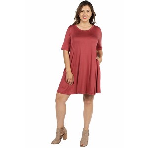 Plus Size Knee Length Pocket T Shirt Dress - 24seven Comfort Apparel™ - 1 of 4