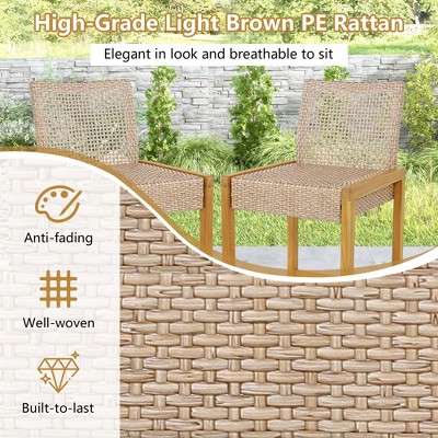 Set of 4 Light Brown PE Rattan and Acacia Wood Barstools