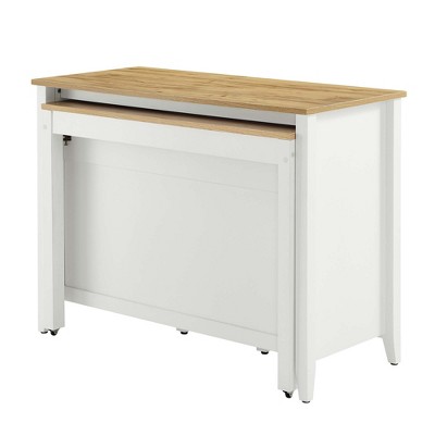 White and Natural Wood Grain Kitchen Island with Storage