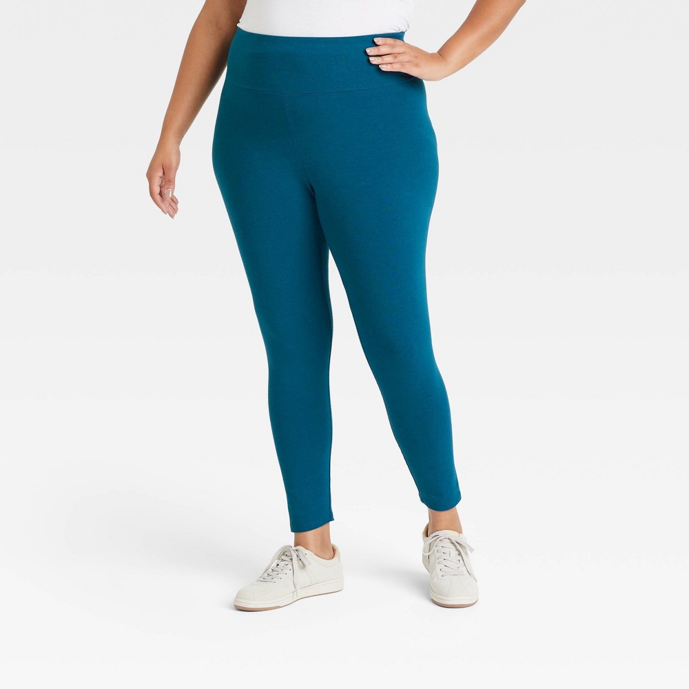 Size 2X Women's Plus Size High-Waisted Leggings - Ava & Viv Teal 2X, Blue