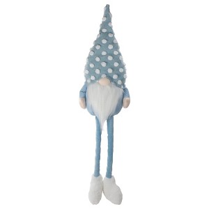 Northlight Sitting Spring Gnome Figure with a Pointy Polka Dot Hat - 34" - Blue and White - 1 of 4