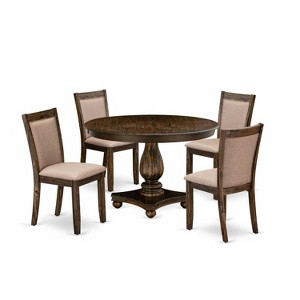 HomeStock 5-Piece Distressed Jacobean Finish Solid Wood Top Dining Table with 4 Upholstered Chairs - 1 of 4