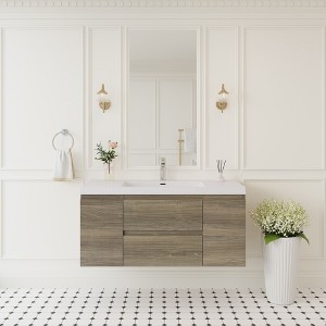 Whisen Floating Wall-Mounted Bathroom Vanity with Resin Sink, Water-Resistant Timber Cabinets and Drawers - 1 of 4