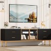 TV Stand with 4 Drawers, Modern Media Console for TVs Up to 75 Inch, Glass Door for Living Room, Black Wood TV Modern Entertainment with LED Ligh - 2 of 4