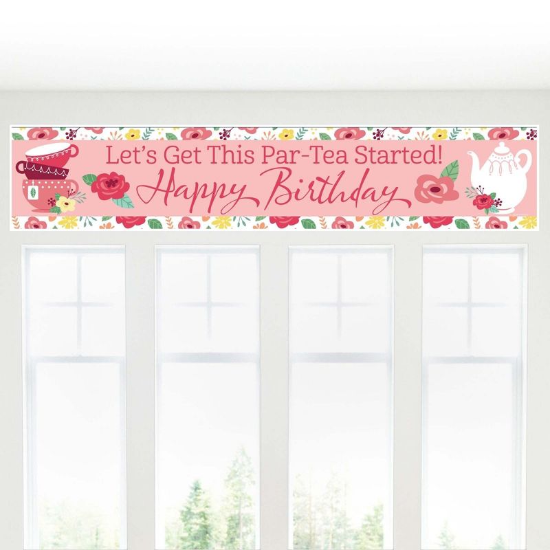 Big Dot of Happiness Floral Let's Par-Tea - Happy Birthday Garden Tea Party Decorations Party Banner, 5 of 8