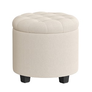 Round Storage Ottoman, 17.7" Dia. x 17.5" H, Sturdy Footrest with Legs, Supports 330 lb, Dark Gray, for Living Room & Bedroom - 1 of 4