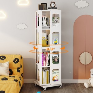 Vynxaria 4-Tier All-Steel Rotating Bookshelf with 360¡« Wheels, Large Size Sturdy & Spacious Book Rack, New Style White Bookshelf - 1 of 4