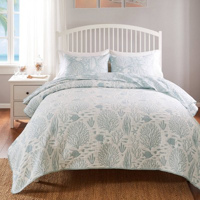 Twin White Microfiber Reversible Nautical Quilt Set