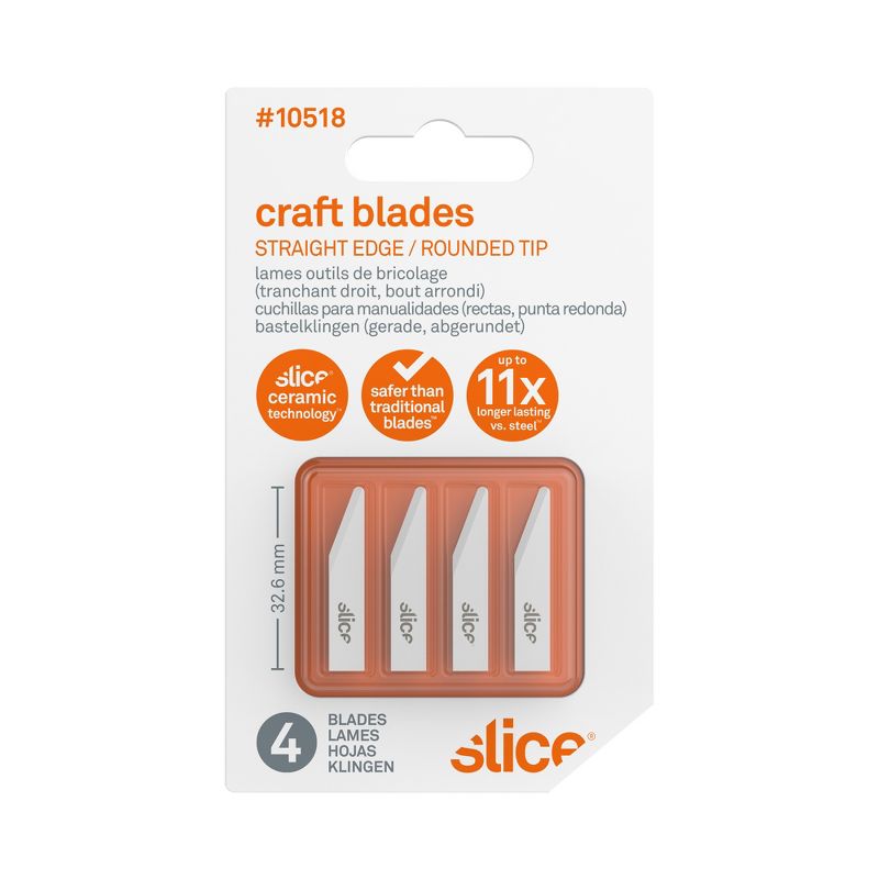 Slice 10518 Replacement Craft Knife Scalpel Blades - Straight Edge, Rounded Tip - Finger-Friendly Safety Blade - Pack of 4, 4 of 5