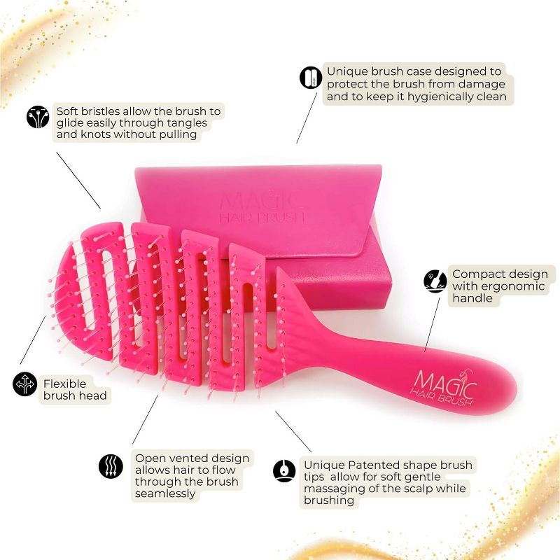 Magic Hair Brush Pink, Flexible & Vented For Detangling w/ Storage Wallet - Pink, 3 of 8