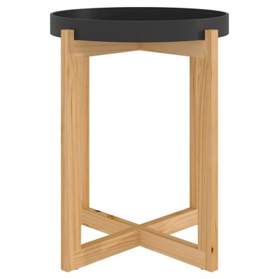 vidaXL Stylish Round Coffee Table with Engineered Wood Top and Solid Pinewood Feet, Scandinavian Style Side Table, Black, 16.1"x16.1"x19.1"