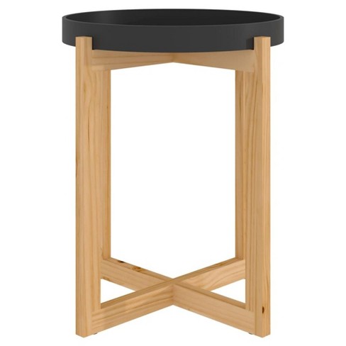 vidaXL Stylish Round Coffee Table with Engineered Wood Top and Solid Pinewood Feet, Scandinavian Style Side Table, Black, 16.1"x16.1"x19.1" - image 1 of 4