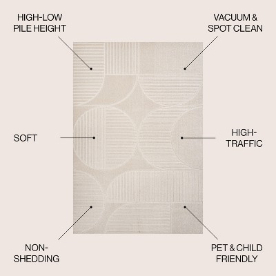Ivory Geometric Arch Scandi Striped Synthetic Area Rug 5' x 8'