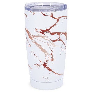Elanze Designs 20 oz Stainless Steel On the Go Insulated Travel Tumbler With Push Top Lid, Berry Red Marble Print White - 1 of 4