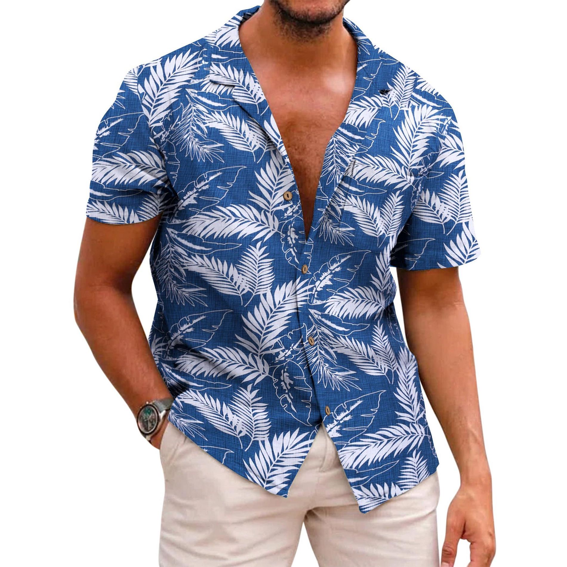 COOFANDY Men's Hawaiian Floral Shirts Cotton Linen Button Down Tropical Holiday Beach Shirts S-XXXL