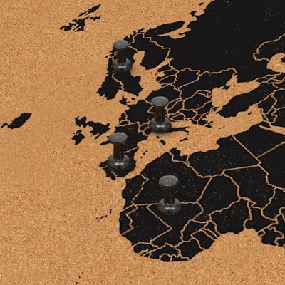Natural Cork World Map Bulletin Board with Black Markings
