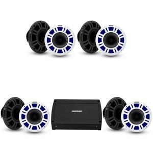 Kicker Marine 4 Ch Amp & ( 4 pair ) 8" LED KMXL Coaxial Speaker Audio Upgrade ( 48KXMA500.4, 48KMXL8) - 1 of 4