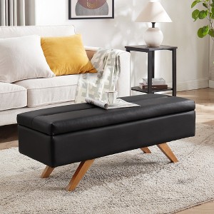 VECELO Modern Soft PU Leather Storage Bench, Ottoman 44" Shoestool with 6.1" Deep Storage Space for Living Room or Bedroom, Easy to Clean, Black - 1 of 4