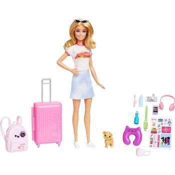 Barbie Doll with Surfboard and Puppy, Poseable Brunette Barbie Beach Doll 