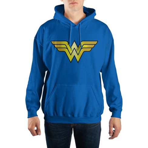 Wonder Woman Superhero Mens Blue Hooded Sweatshirt- Small