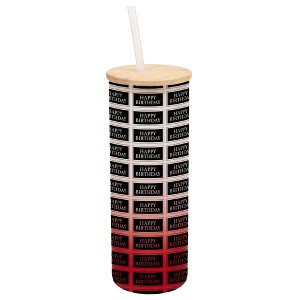 Elanze Designs Happy Birthday Banner Stamp Wrap-Around Design 25 Ounce Frosted Gradient Glass On-The-Go Coffee Travel Skinny Tumbler Mug Cup, Bamboo - 1 of 1