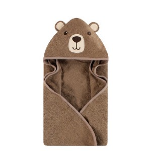 Hudson Baby Unisex Baby Cotton Animal Face Hooded Towel, Brown Bear, One Size - 1 of 2