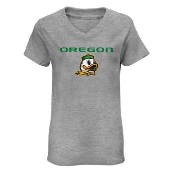 NCAA Oregon Ducks Girls' Short Sleeve Gray V-Neck T-Shirt