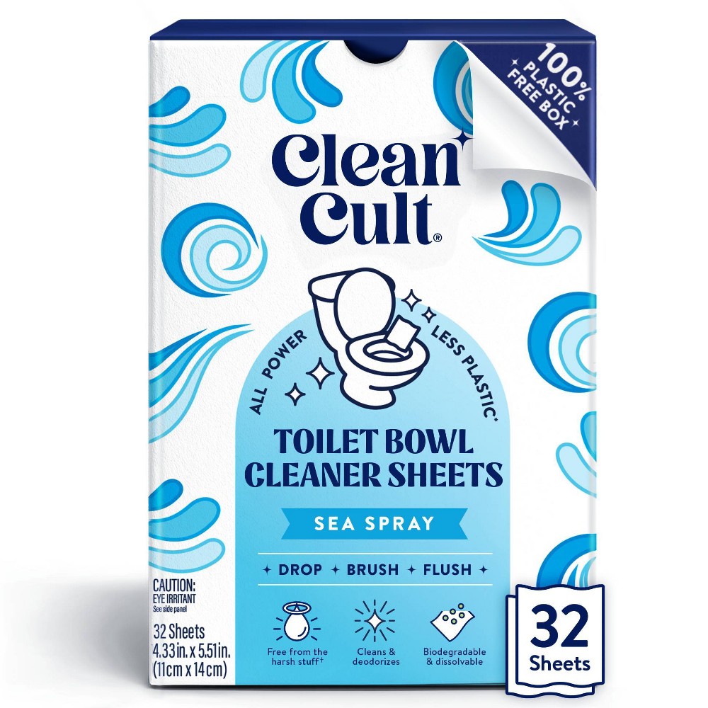 Clean Cult Toilet Bowl Cleaner Sheets - Sea Spray - 32ct: Ceramic Surface, Cleans, Eliminates Odors, Stains