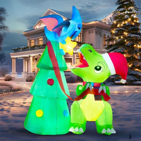 8ft Christmas online Inflatable Dinosaur, Christmas Inflatables Blow Up Yard