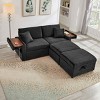 Lazy Loveseat Sofa with 2 Storage Ottomans and Hidden Side Table, Sofa with USB and Bluetooth, Corduroy Sofa with Wood Frame-Coolbibila - 3 of 4