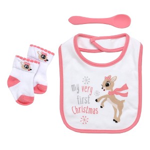 Rudolph the Red-Nosed Reindeer 3 Piece Bib, Spoon and Socks Set - 1 of 2