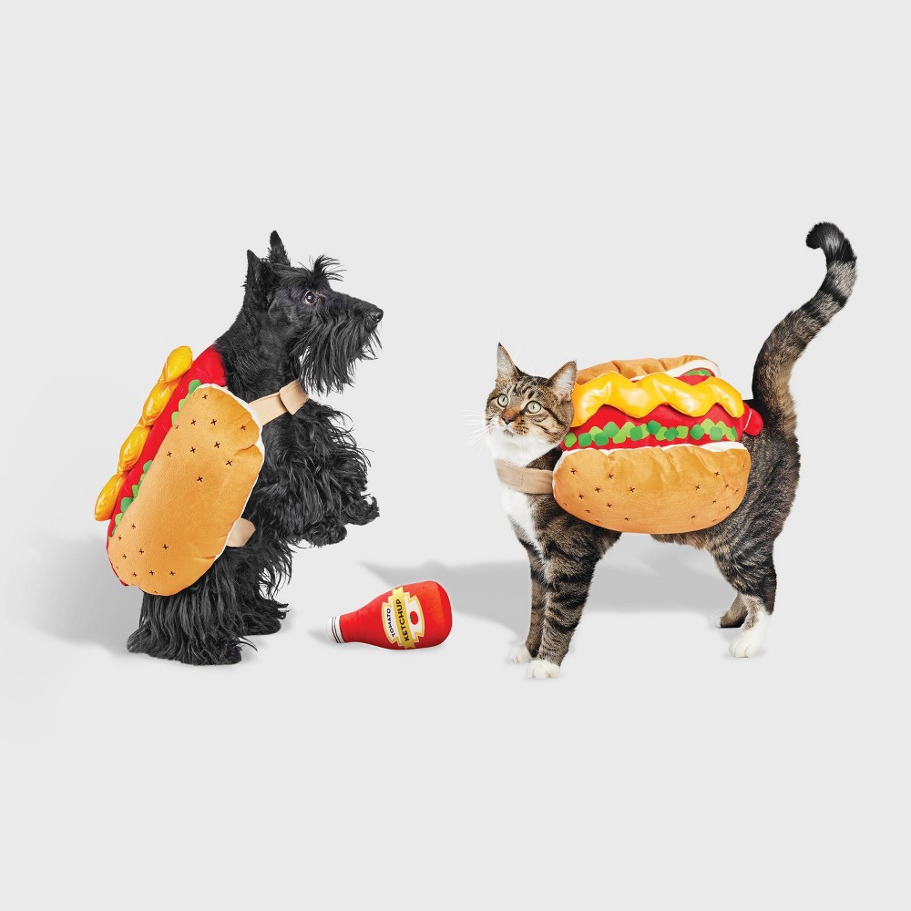 Halloween Full Body Hot Dog Dog and Cat Costume with Ketchup Toy