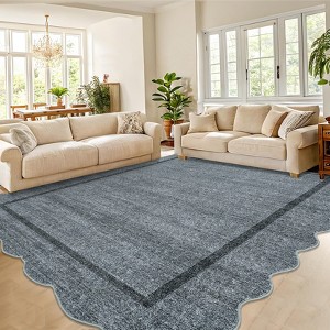 Modern Washable Area Rug, Scalloped Throw Carpet with Non Slip Backing, Low Pile Stain Resistant Floor Carpet for Living Room - 1 of 4