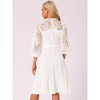 INSPIRE CHIC Women's Floral Lace Panel 3/4 Sleeves Belted A-Line Pleated Dresses - image 4 of 4