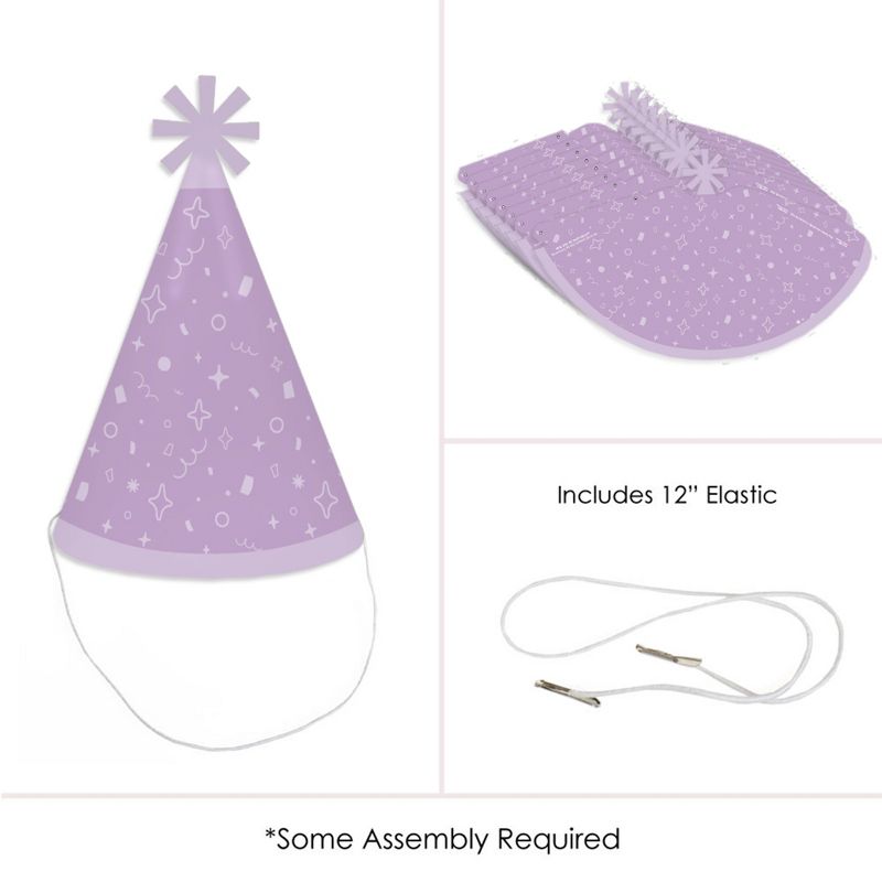 Big Dot of Happiness Purple Confetti Stars - Cone Happy Birthday Party Hats for Kids and Adults - Set of 8 (Standard Size), 5 of 8