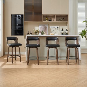 SEYNAR PU Leather 360 Degree Swivel Open Back Bar Stools Wood Legs Set of 4 - 1 of 4