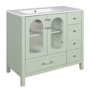 YOOCOZZ 72" Bathroom Cabinet with Waffle Texture Doors,Four Drawers and Two Soft-Closing Doors - 1 of 4