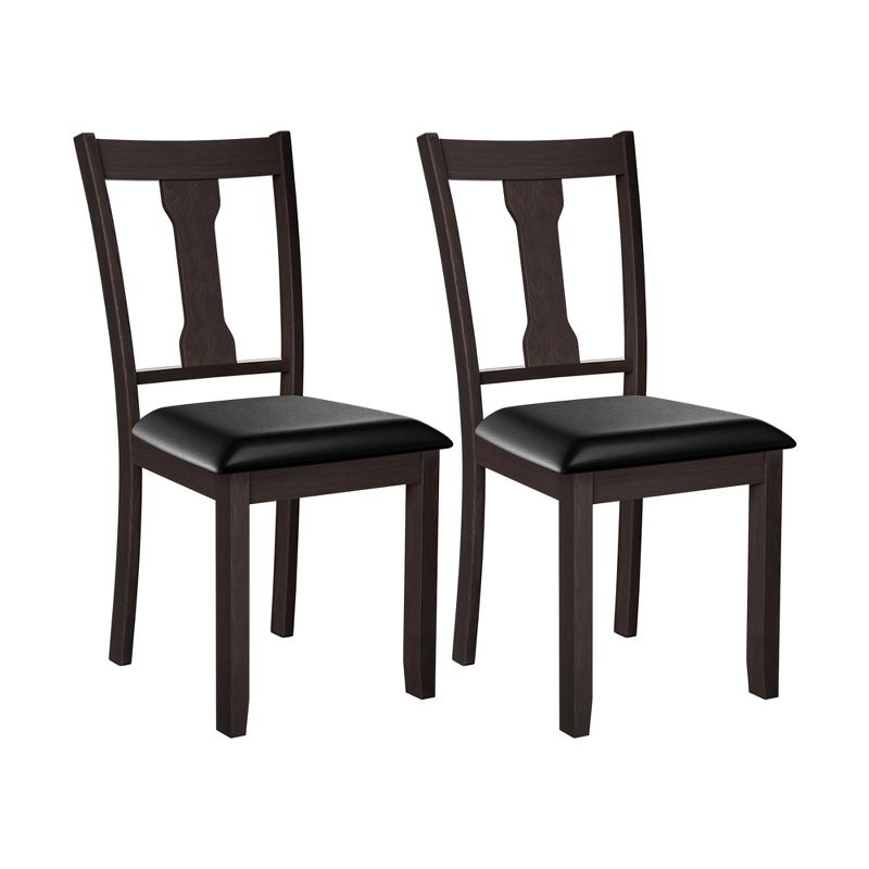 Set of 2 Dining Room Chair Coffee Rubber Wood Frame and Upholstered Padded Seat, 1 of 11