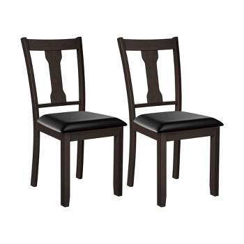 Set of 2 Dining Room Chair Coffee Rubber Wood Frame and Upholstered Padded Seat