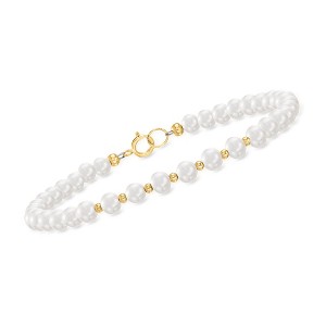 Ross-Simons 4-5mm Cultured Pearl and 10kt Yellow Gold Bead Bracelet - 1 of 3