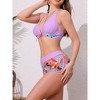 Elerevyo Women's Leaf Print Color Block Bikini Sets, Halter Top Boyshorts Bottom Swimwear Bathing Suits 1 Set - 2 of 4
