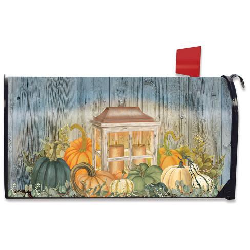 Autumn's Glow Lantern Primitive Magnetic Mailbox Cover Fall Pumpkins ...