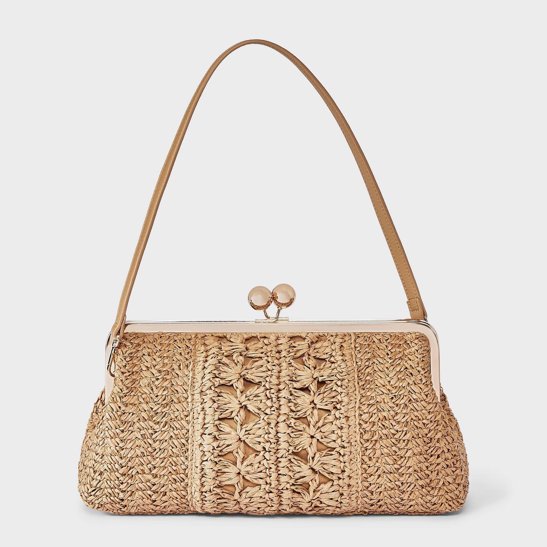 Straw Kiss Lock Clutch Bag - A New Day™ Natural