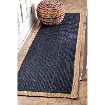 Coastal Charm Blue Braided Jute Runner Rug 31in